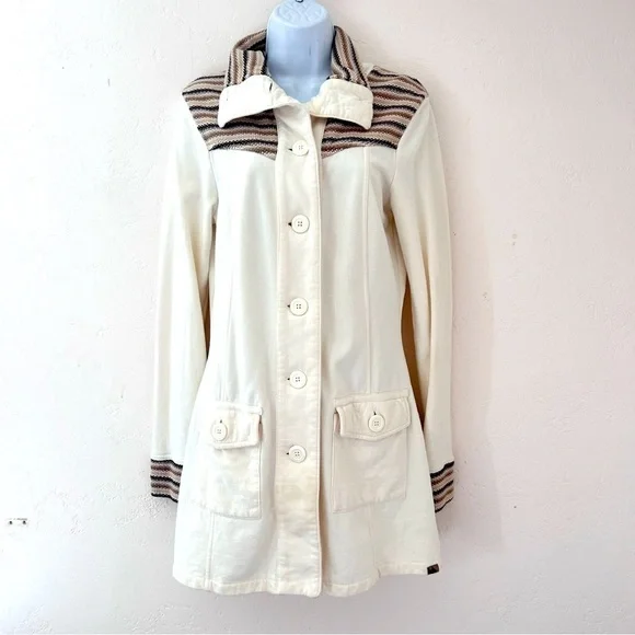 PRANA Women's Rowen Jacket Cream Waffle Knit Yoke Mid Length Fleece Coat Size S - Picture 3 of 12